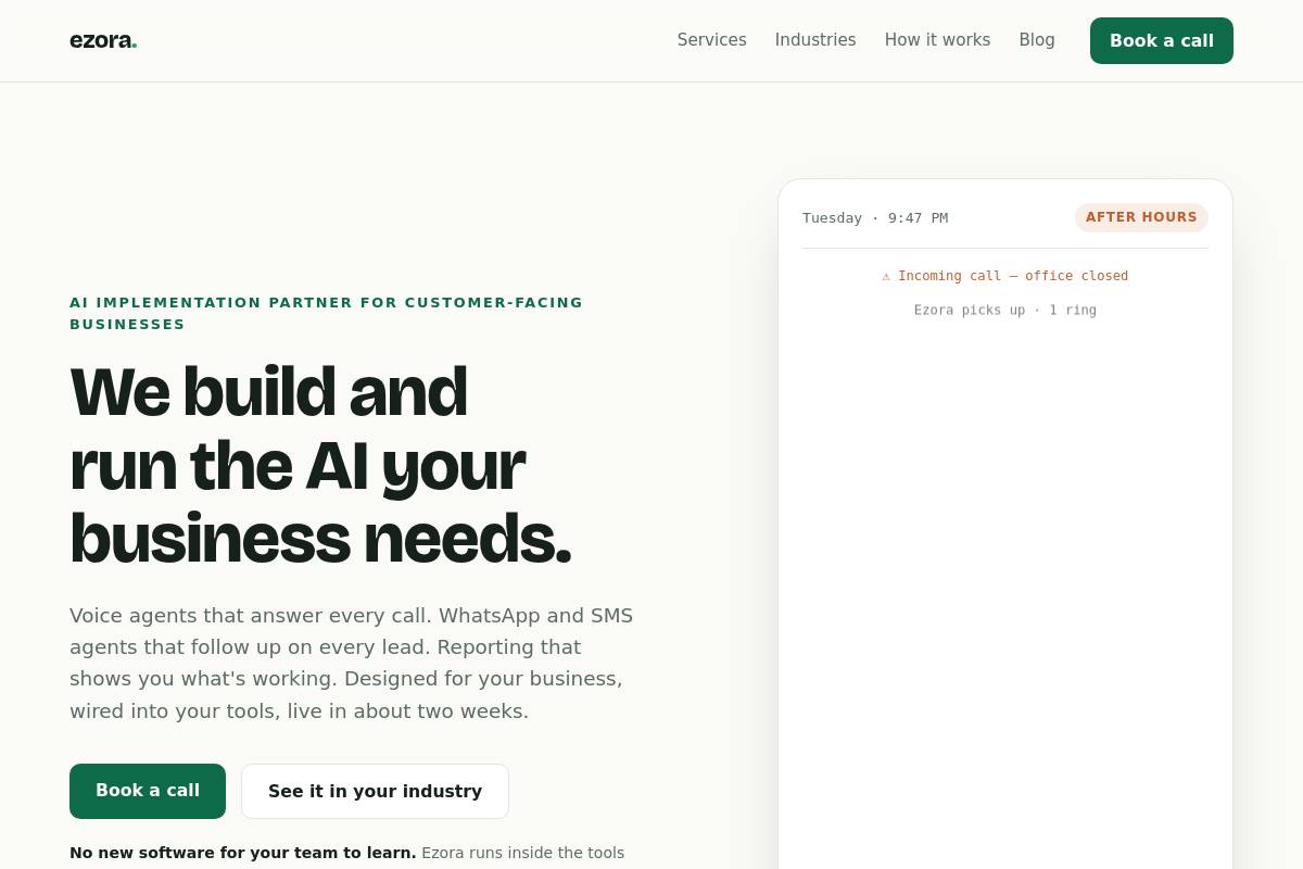 1. Ezora: Best for AI Voice Agents and Lead Follow-Up