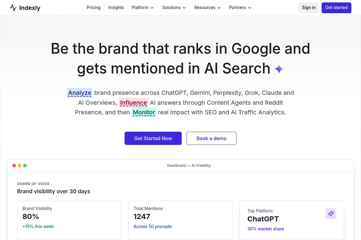 1. Indexly — Best for Enterprise AI Brand Visibility