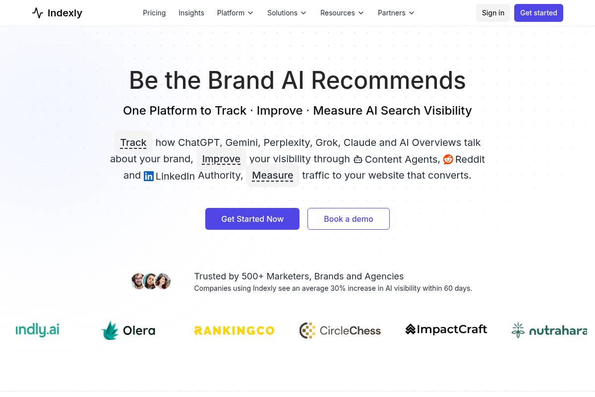1. Indexly — Best for Full-Stack GEO/AEO with AI Traffic Attribution