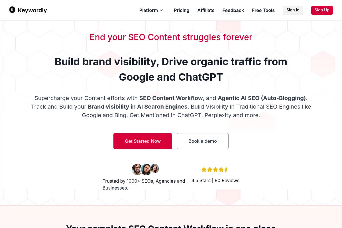 1. Keywordly: Best for All-in-One AI SEO Workflow Automation