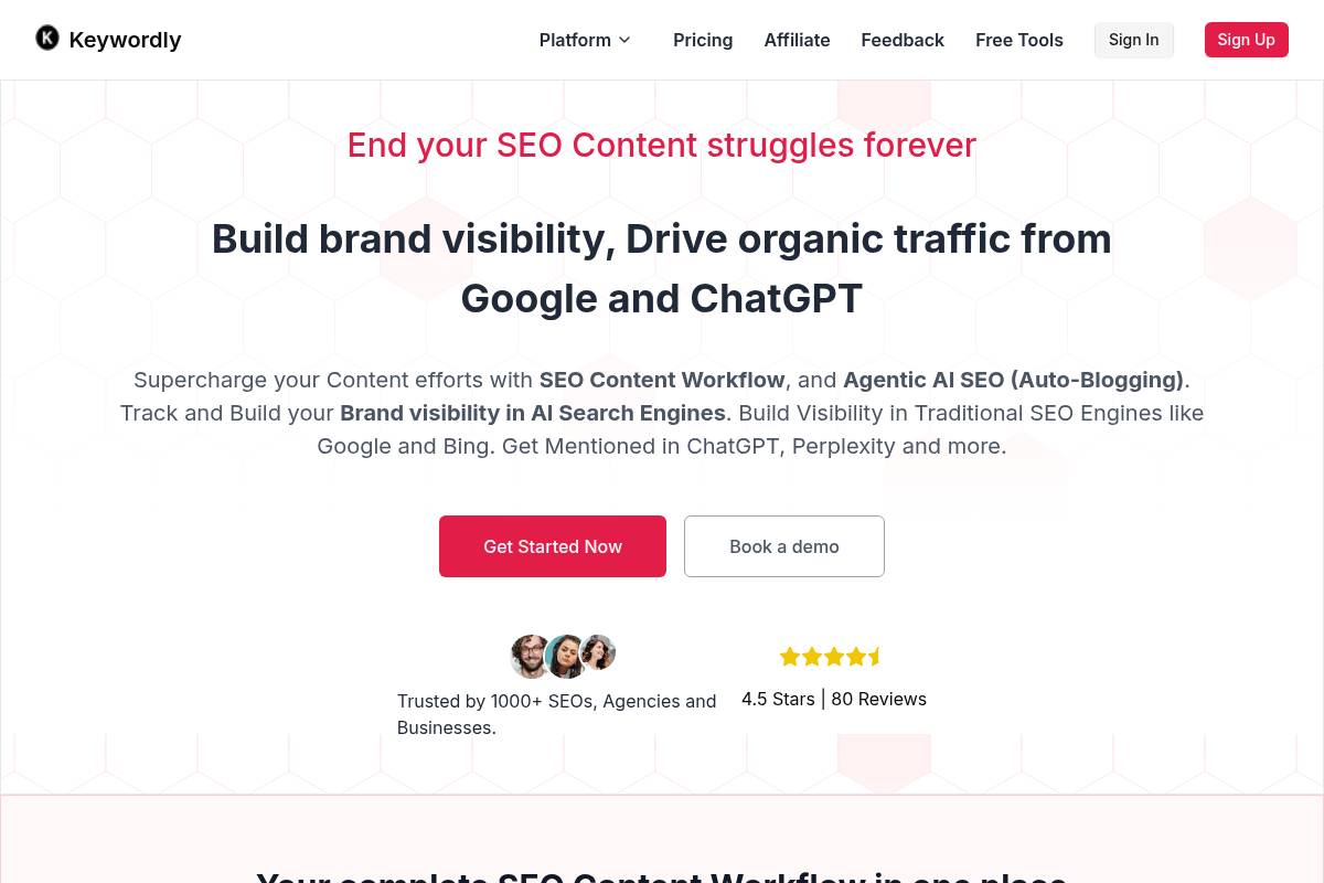 1. Keywordly: Best for Full-Funnel SEO Content Workflow and AI Visibility