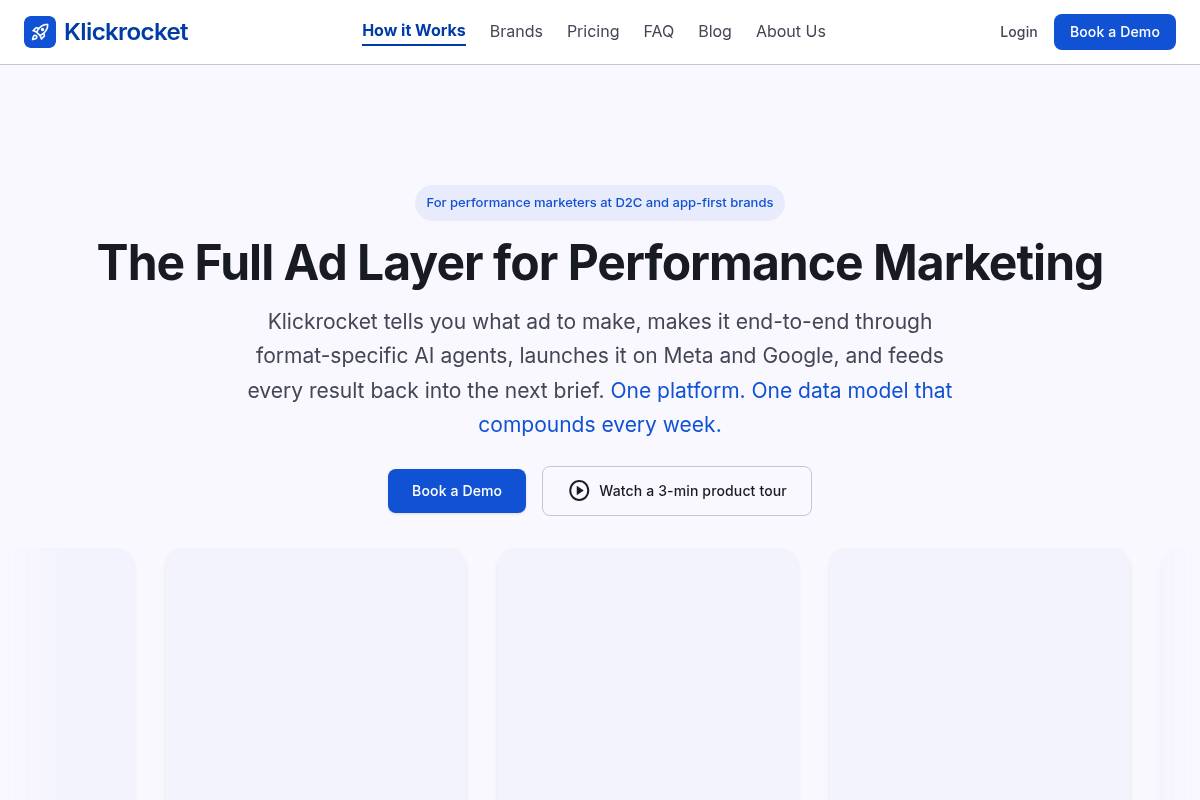 1. Klickrocket: Best for End-to-End AI Performance Creative and Meta Campaign Management