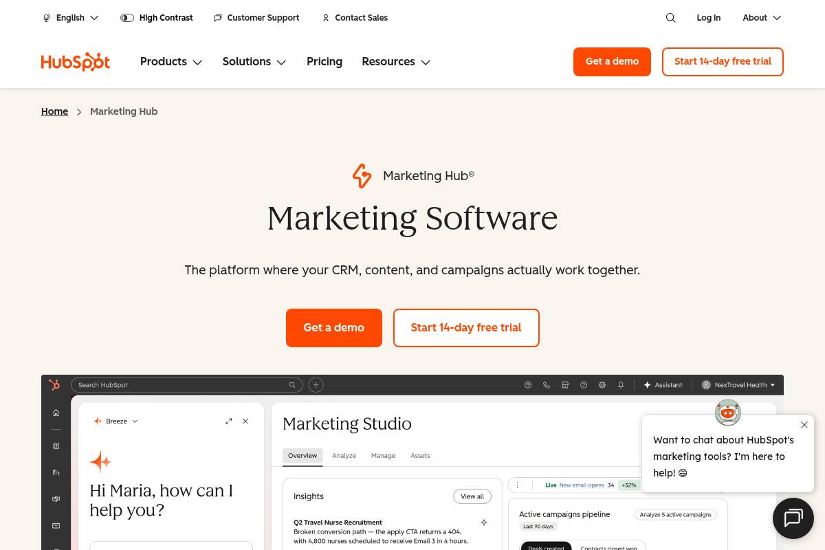 10. HubSpot Marketing Hub: Best for Enterprise CRM-Integrated Marketing