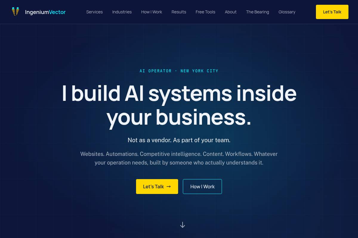 10. Ingenium Vector: Best for Boutique, Founder-Led GEO
