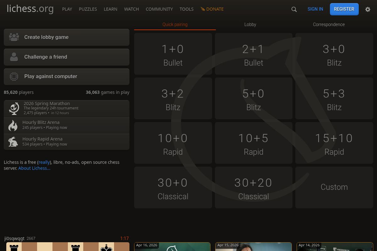 10. Lichess — Best for Free Platform with Coach Directory