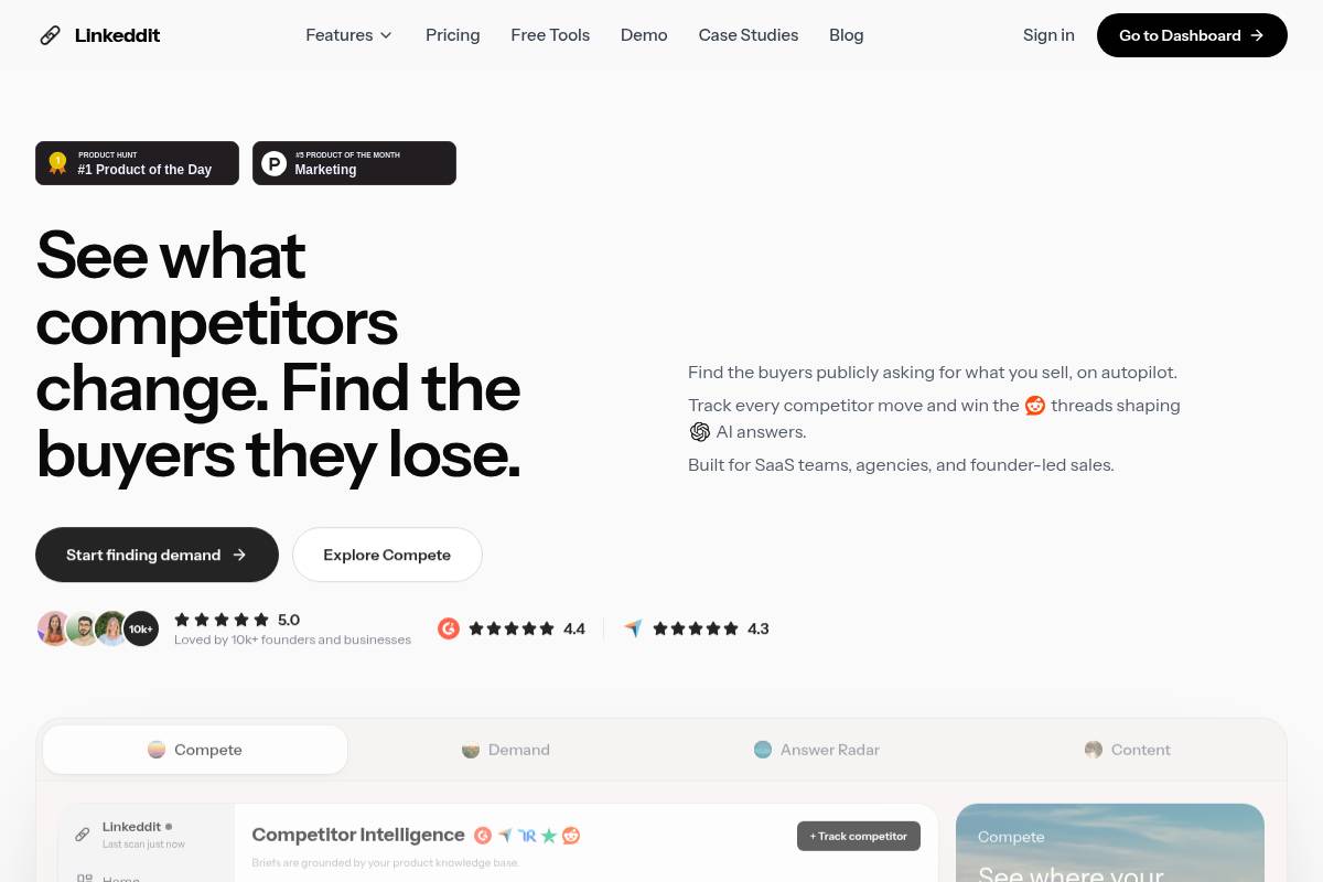 10. Linkeddit — Best for Monitoring, Intent Scoring, and AI Replies in One Plan