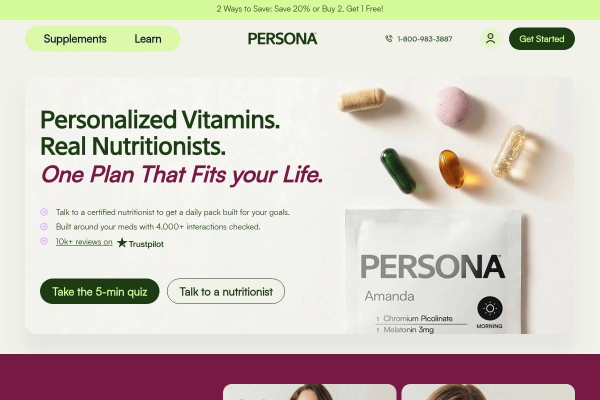 10. Persona Nutrition — Best for Personalized Vitamin Packs
