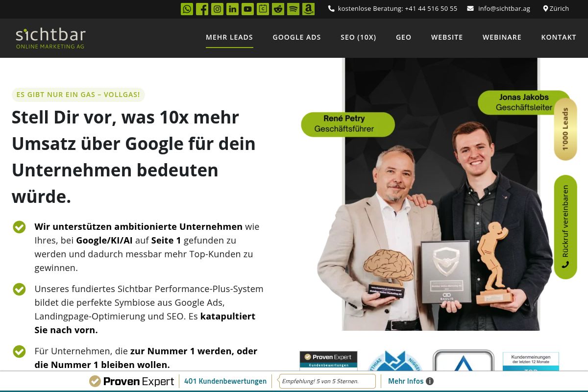 10. Sichtbar Online Marketing AG: Best for Small Businesses Wanting Simple SEO/GEO Plus Website Bundles