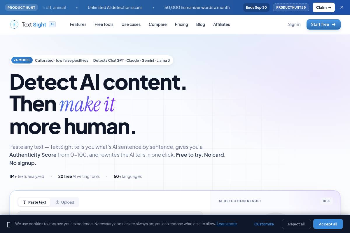 10. TextSight AI: Best for Quick, Free Claim Checking