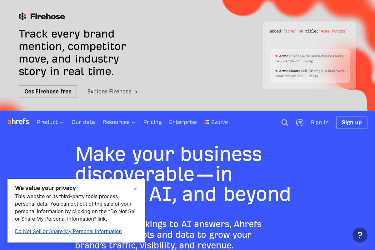 2. Ahrefs — Best for Backlink Authority Combined with AI Brand Monitoring