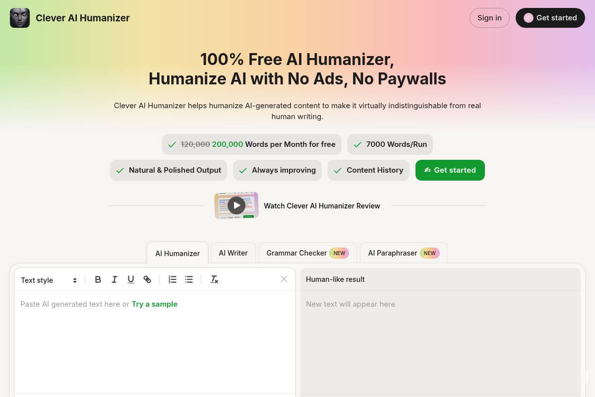 2. Clever AI Humanizer — Best for Unlimited Free Usage