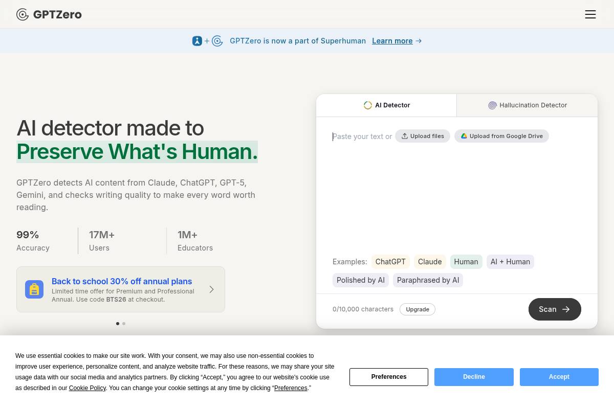 2. GPTZero Hallucination Detector: Best for Citation and Claim Verification