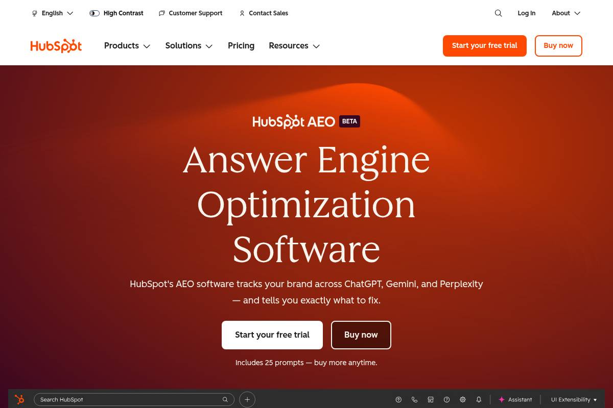 2. HubSpot AEO: Best for a Free One-Time AI Brand Snapshot