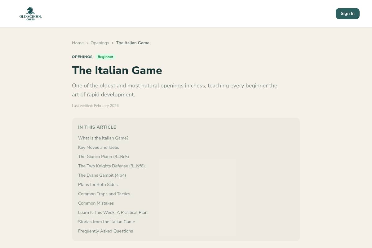 2. Italian Game (Giuoco Piano) — Best for Every Beginner's First Opening