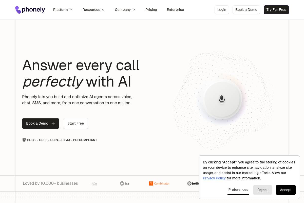 2. Phonely — Best for Omnichannel HIPAA and PCI-Compliant AI Voice