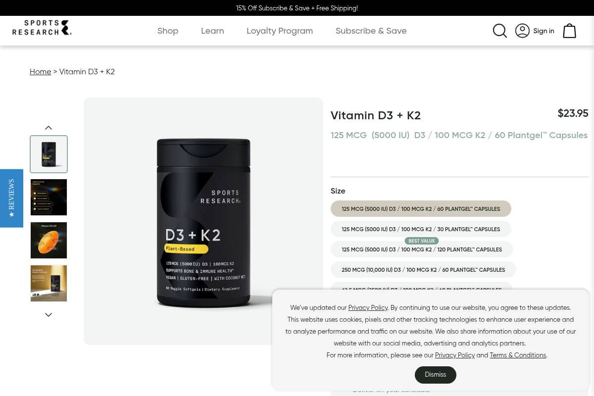 2. Sports Research Vitamin D3 + K2 — Best for Vegan, Non-GMO Daily Use