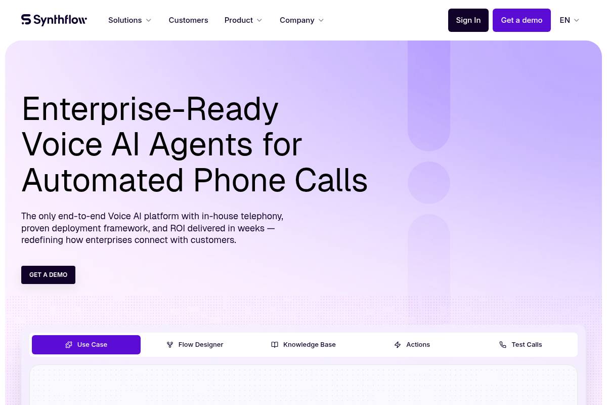 2. Synthflow — Best for No-Code Enterprise Voice Automation