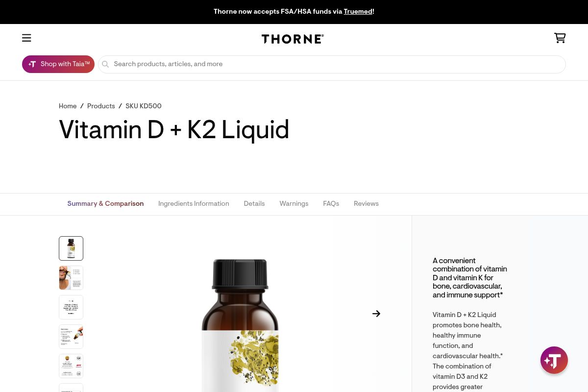 2. Thorne Vitamin D/K2 Liquid: Best for Clinical-Grade Precision Dosing