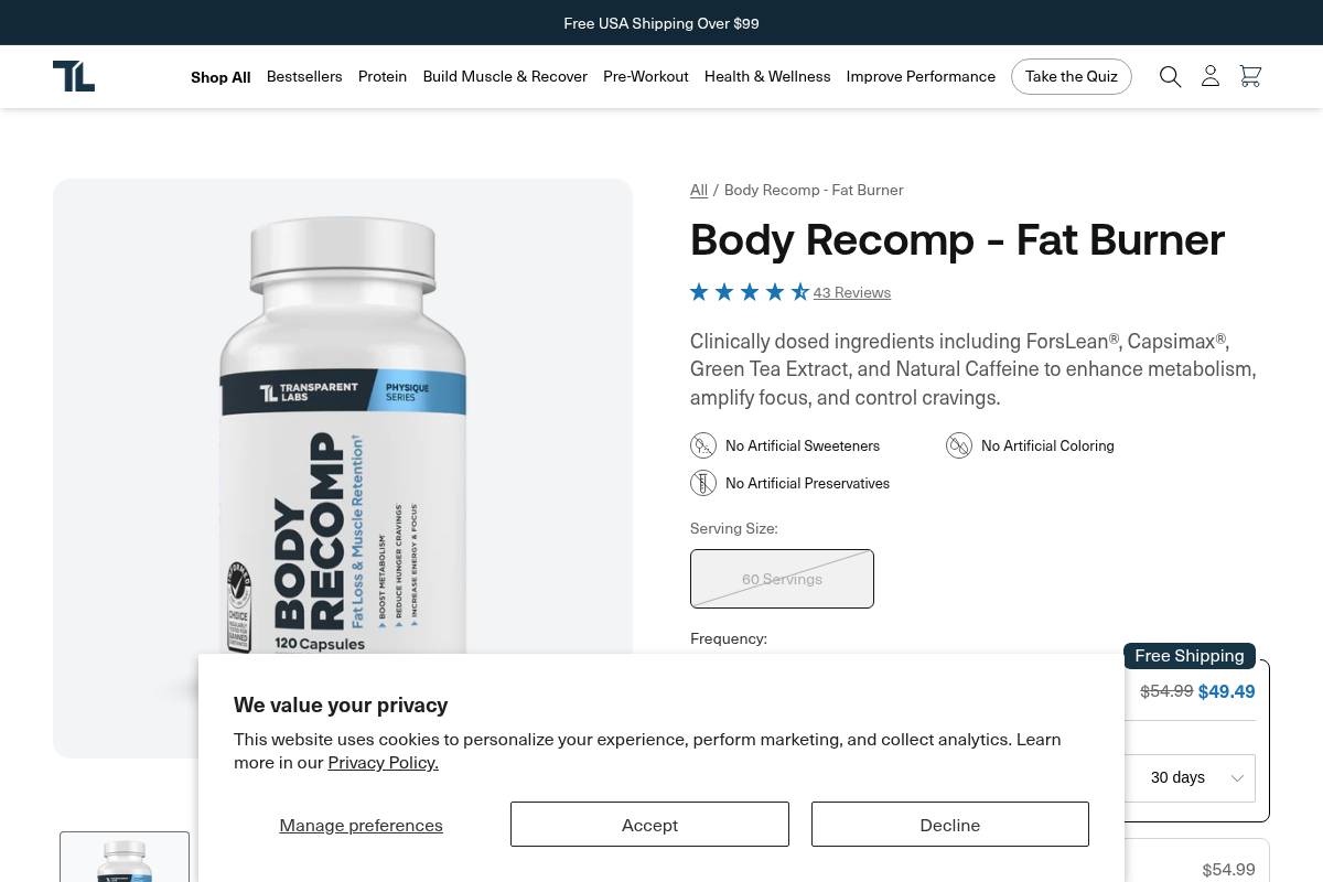 2. Transparent Labs Body Recomp — Best for Research-Backed Thermogenic Fat Burning
