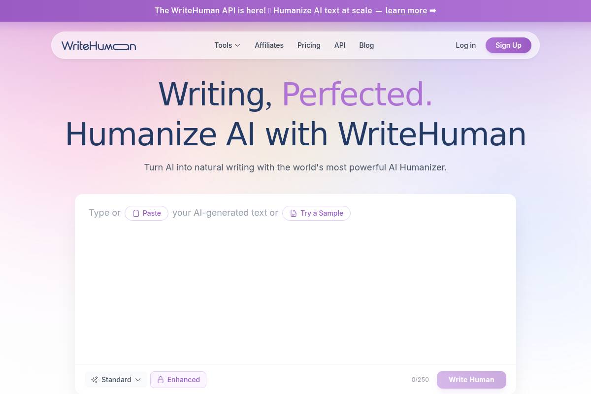 2. WriteHuman AI — Best for High-Quality Content Transformation