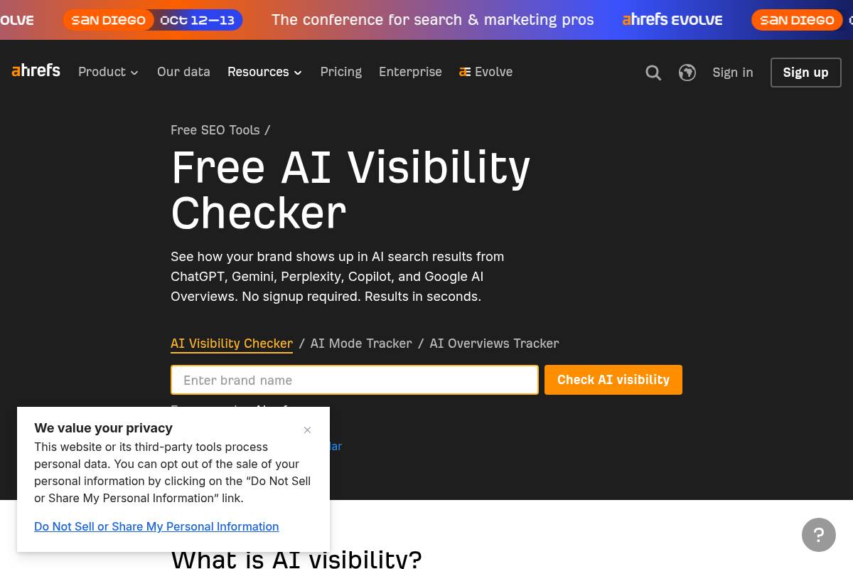 3. Ahrefs Brand Radar: Best for a No-Signup Free Visibility Check