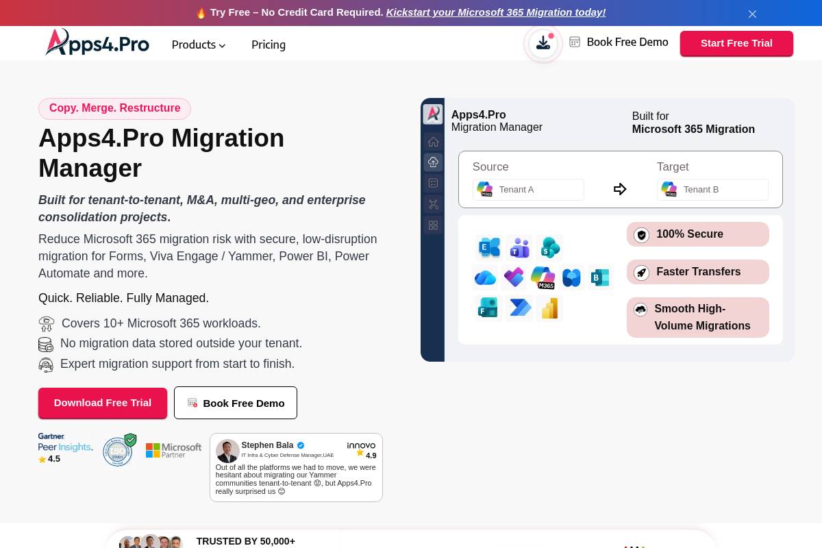 3. Apps4.Pro Migration Manager: Best for M&A Tenant-to-Tenant Migration