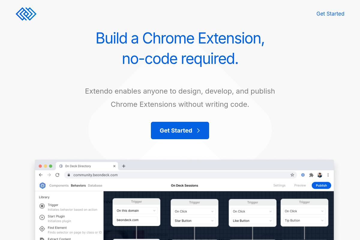 3. Extendo — Best for Visual No-Code Chrome Extension Building with App Integrations