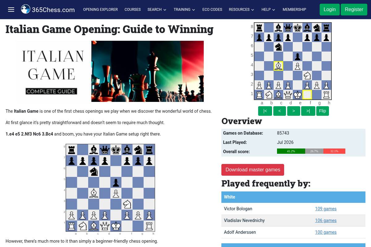 3. Italian Game — Best for Learning Fundamental Chess Opening Principles