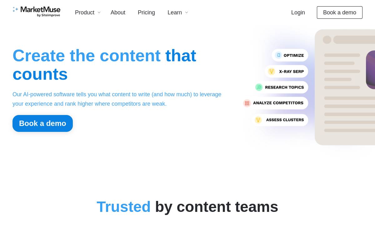 3. MarketMuse: Best for Topic Authority Modeling