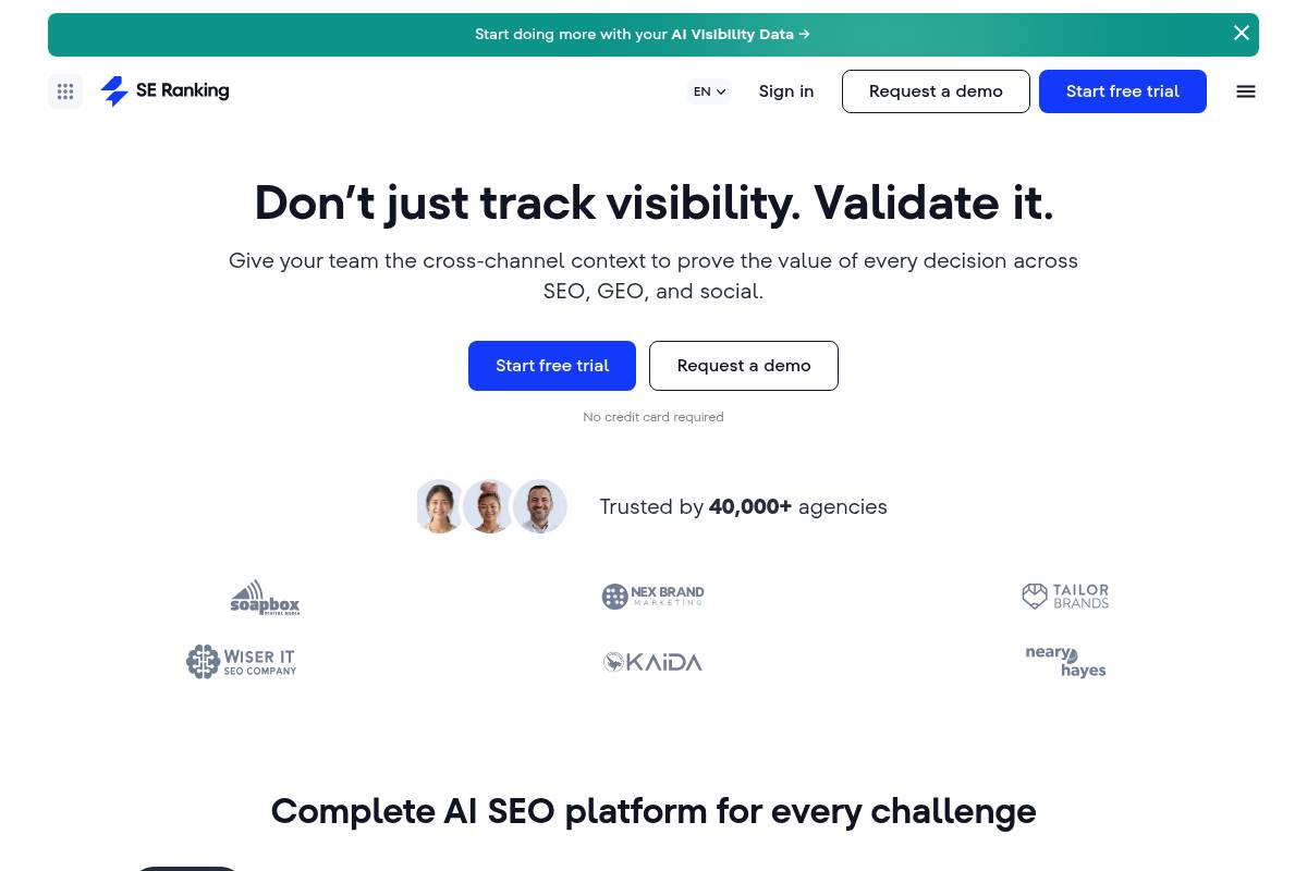 3. SE Ranking (SE Visible): Best for Combining SEO and AI Visibility