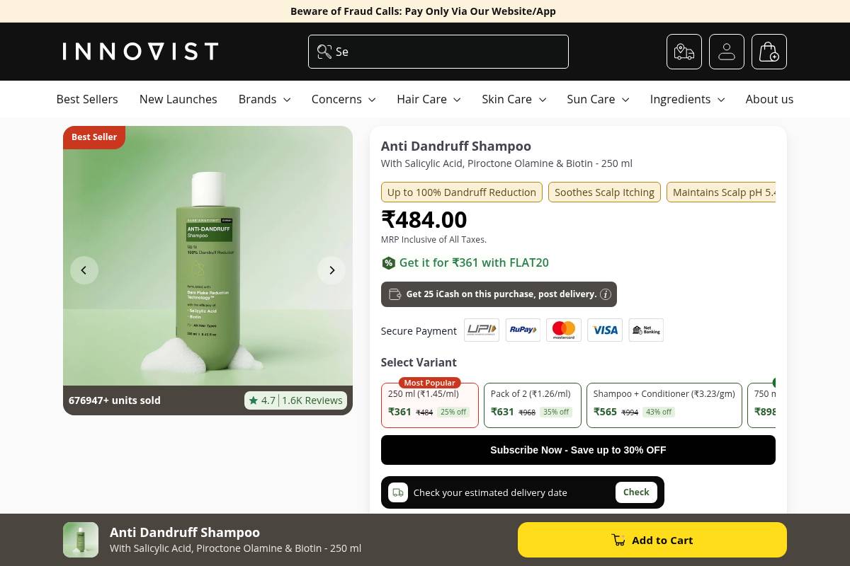 4. Bare Anatomy Expert Anti-Dandruff Shampoo: Best for Oily, Flake-Prone Scalps