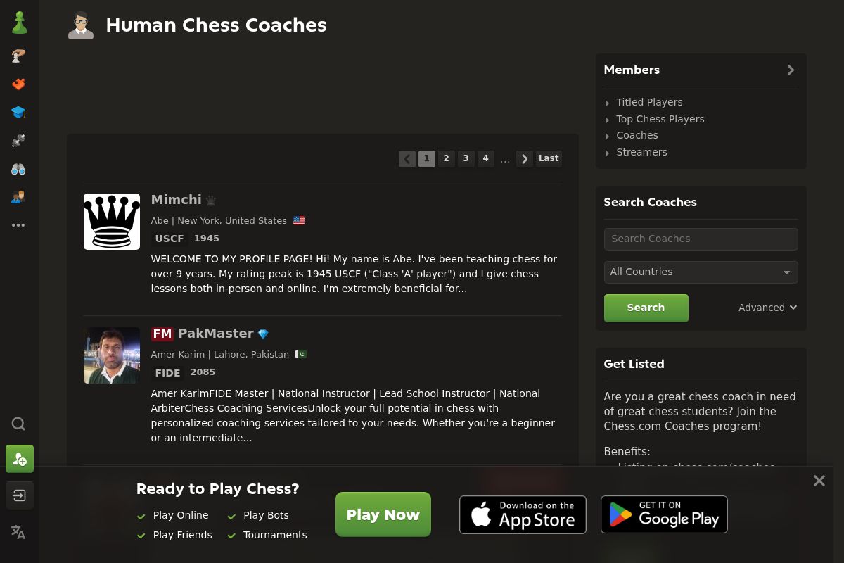 4. Chess.com Coaching — Best for Largest Coach Network with Verified Instructors