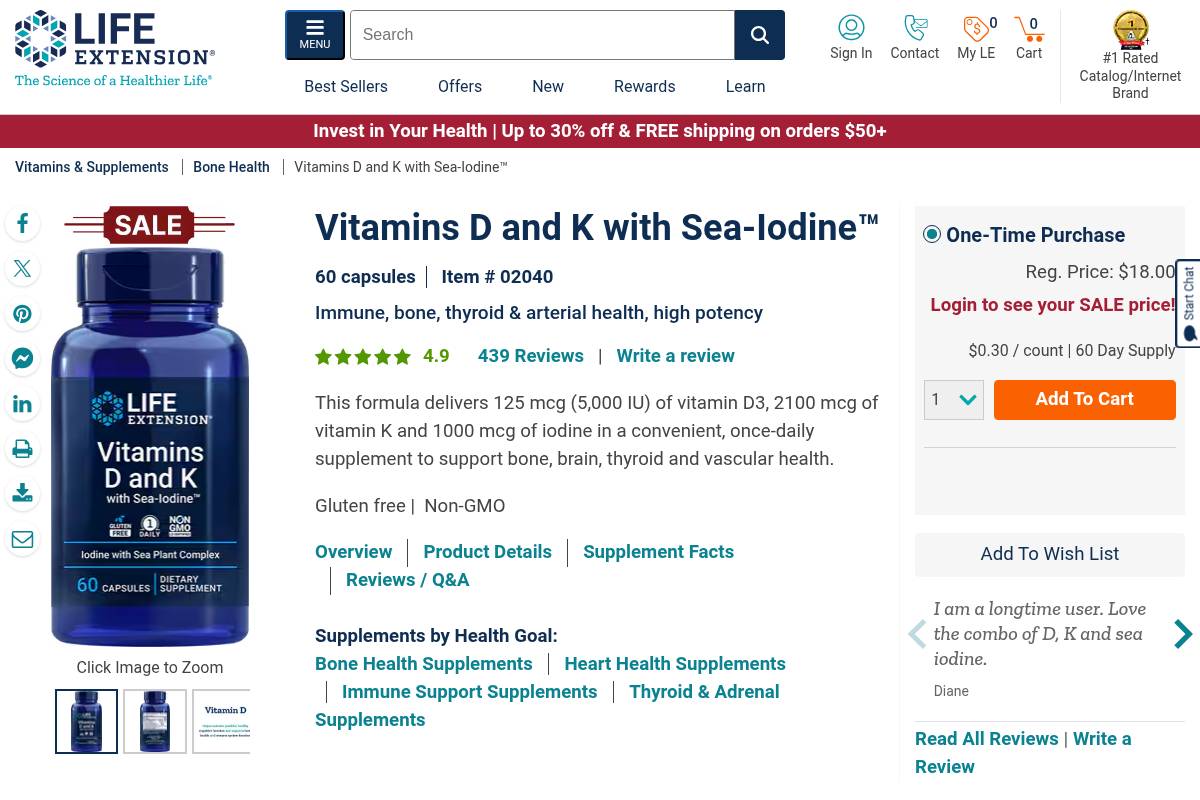 4. Life Extension Vitamins D and K with Sea-Iodine: Best for Thyroid-Conscious Autoimmune Support