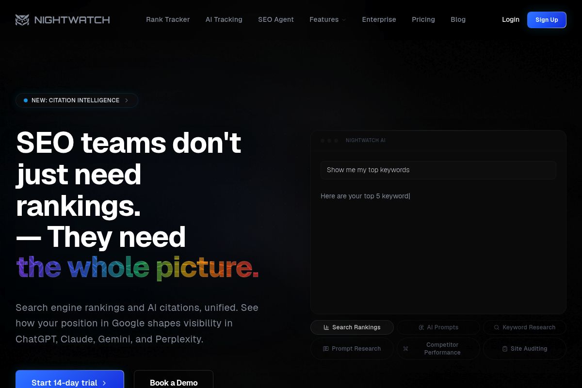 4. Nightwatch — Best for Unified LLM Monitoring and Traditional Rank Tracking