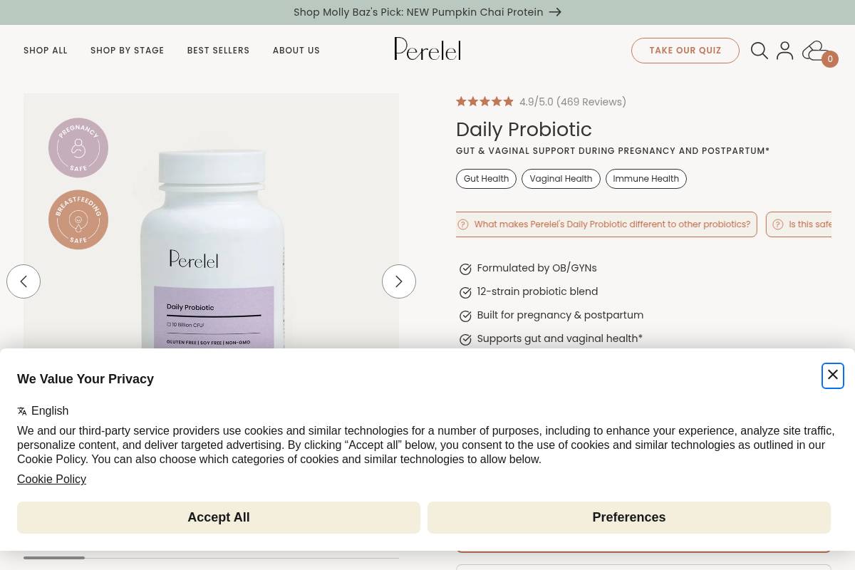 4. Perelel Daily Probiotic: Best for Pregnancy-Safe, OB/GYN-Formulated Support
