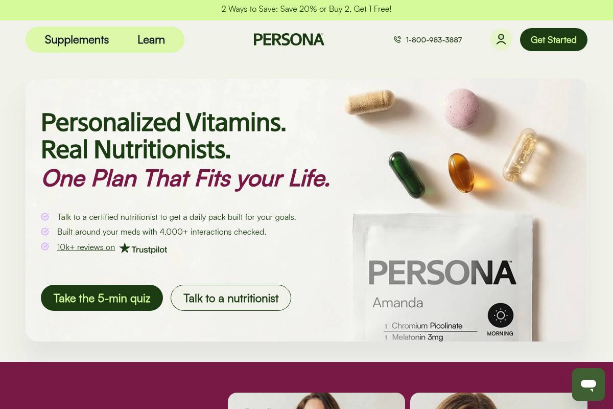 4. Persona Nutrition — Best for Personalized Daily Vitamin Packs