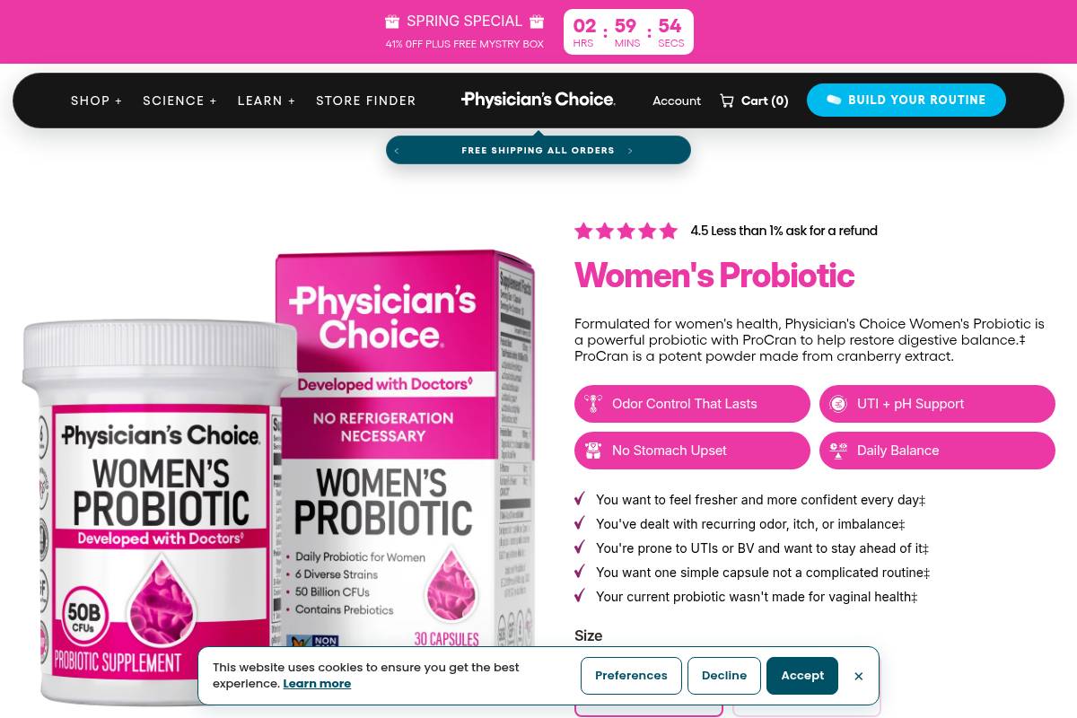 4. Physician's Choice Women's Probiotic: Best for Budget CFU Value