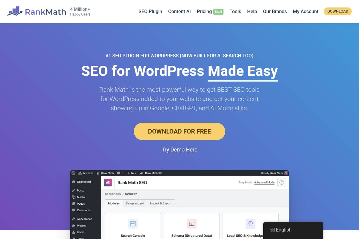 4. Rank Math Pro — Best for WordPress-Native On-Page SEO and Schema Automation