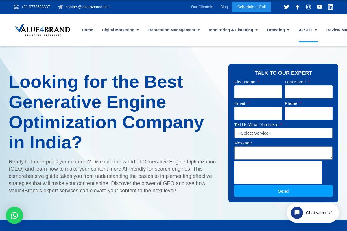 4. Value4Brand — Best for Brands Transitioning from Traditional SEO to GEO