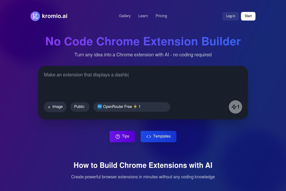 5. Kromio.ai — Best for No-Code Chrome Extension Generation from Plain English