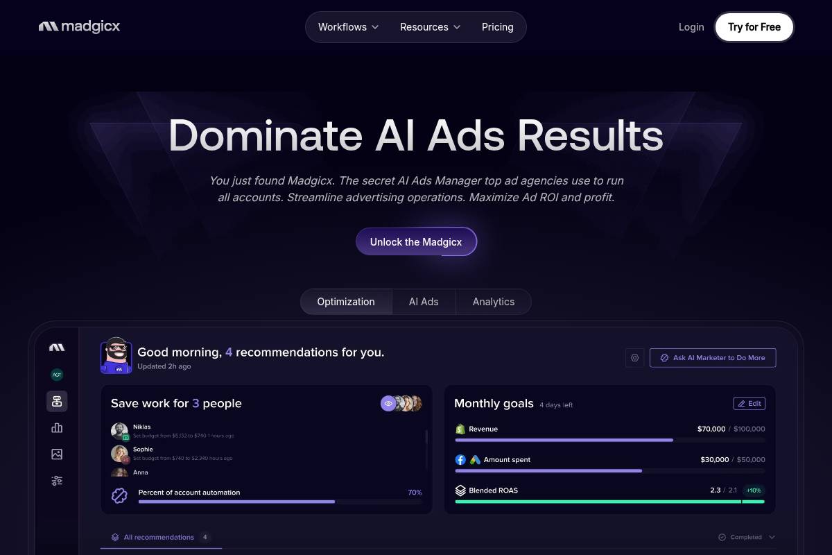5. Madgicx: Best for Meta Ads Automation on Shopify