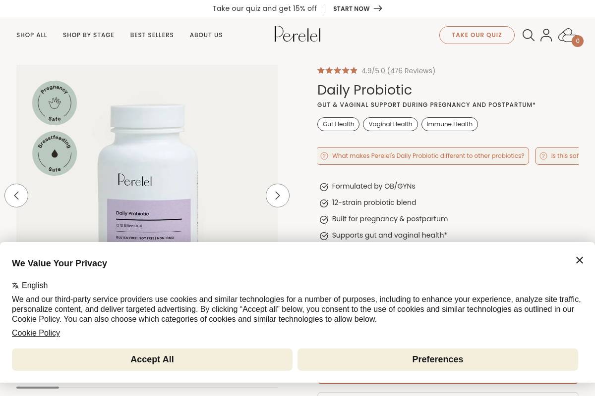 5. Perelel Daily Probiotic: Best for Pregnancy-Safe Gut and Vaginal Support
