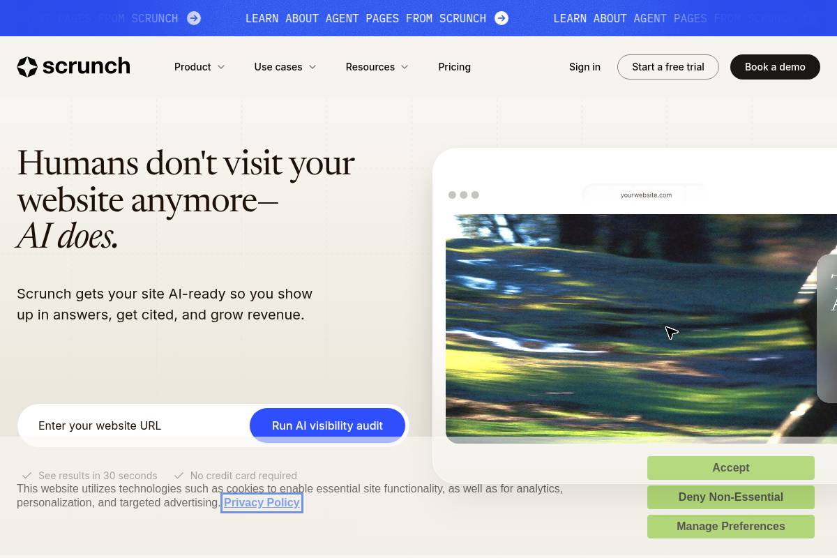 5. Scrunch AI: Best for AI Bot-Traffic Analytics and Site Audits