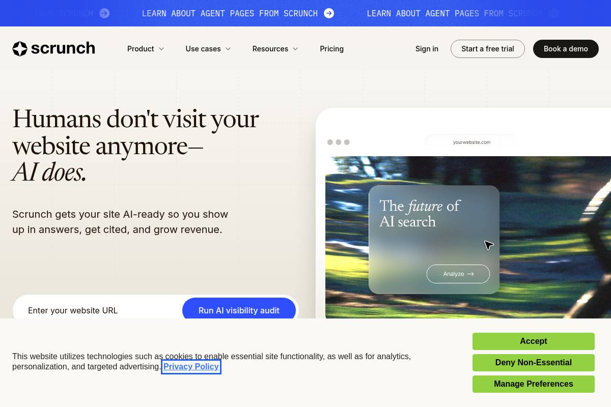 5. Scrunch AI: Best for Enterprise Brand Safety and Agent Accessibility