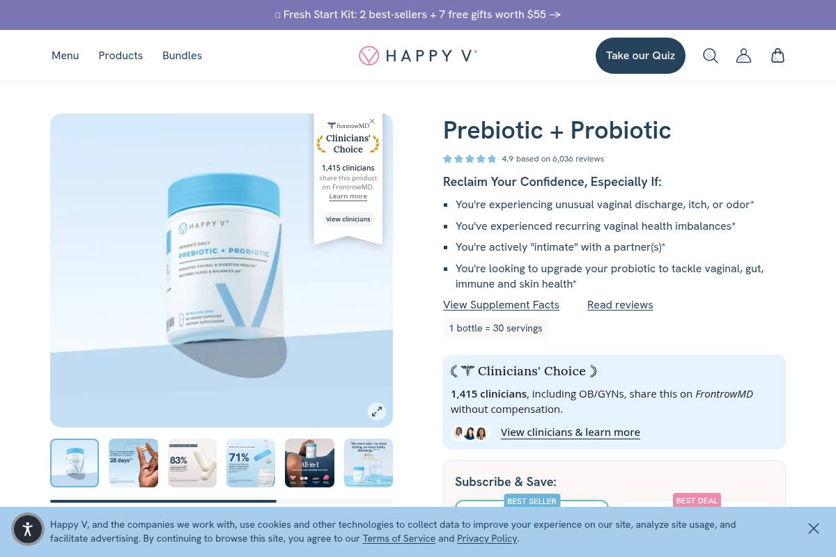 6. Happy V Prebiotic + Probiotic: Best for Transparent Strain-by-Strain Labeling