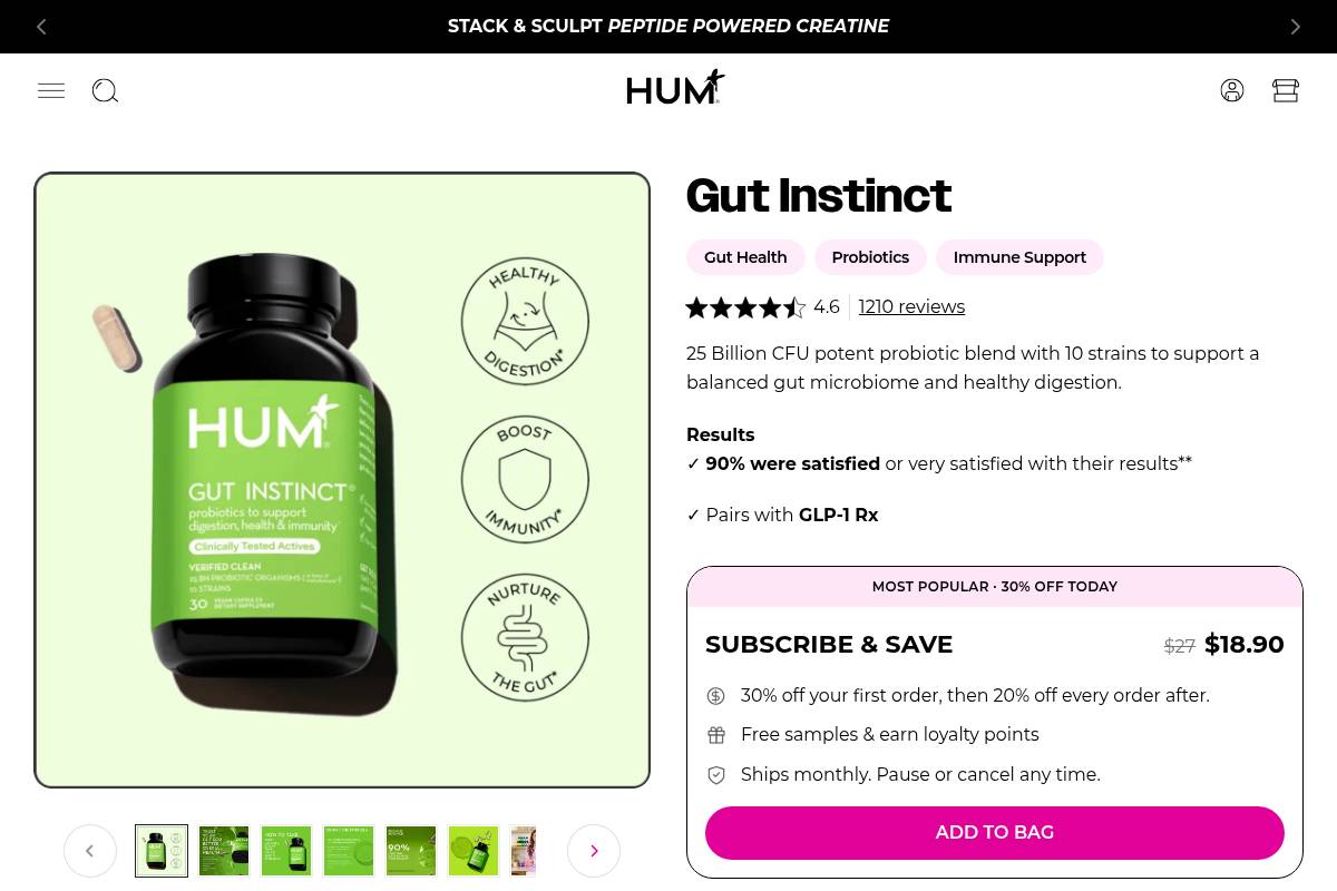 6. HUM Nutrition Gut Instinct: Best for Clean-Label Digestive Support