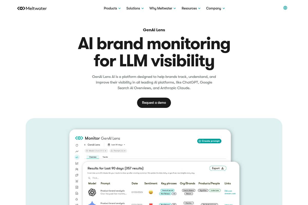 6. Meltwater GenAI Lens — Best for PR and Communications Teams with Enterprise Media Needs