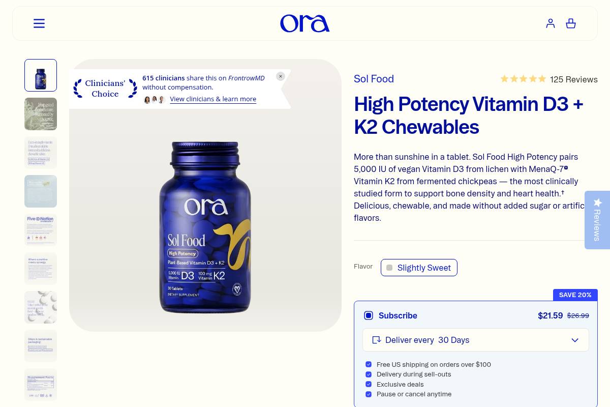 6. Ora Organic Sol Food D3 + K2 — Best for Women Who Want an Organic Chewable Option