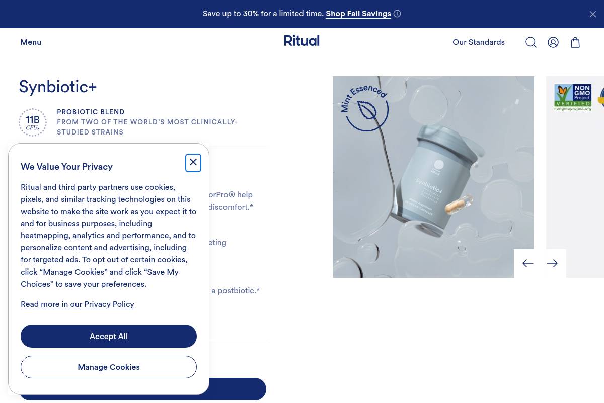 6. Ritual Synbiotic+: Best for Minimalist, Clean-Label Gut Support