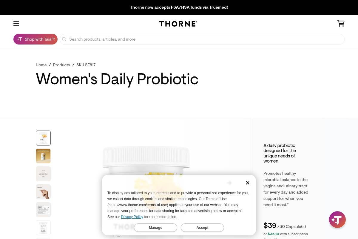 6. Thorne Women's Daily Probiotic: Best for Vaginal and Urinary Tract Health